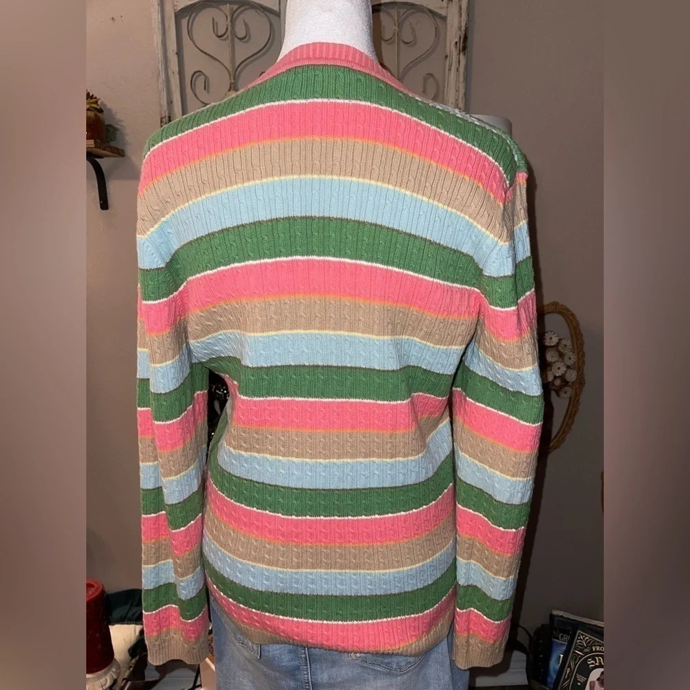 Liz Claiborne vintage pink green blue multicolored striped knit sweater Petite M